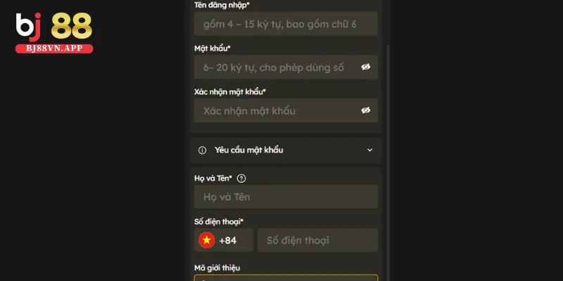 Hướng dẫn người chơi đăng ký BJ88 chỉ sau 3 bước đơn giản 4 Nhập thông tin đăng ký vào biểu mẫu